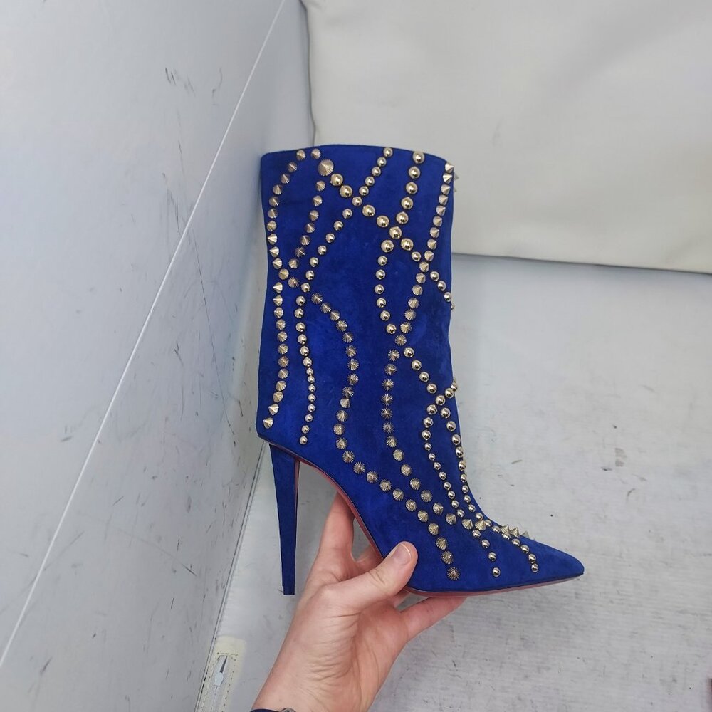 Christian Louboutin Astrilarge Pika Galactiqueen Blue Suede Stud Boot - Picture 3 of 11